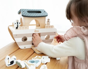 Noah's Ark, personalized gift, motor toy, Montessori toy, wooden toy personalized with name, birth gift