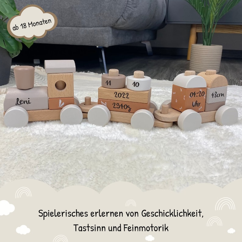 Babygeschenk Geburt Personalisiertes Geschenk Baby Geschenk Geburt Holz Eisenbahn personalsiert Bild 5