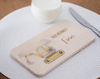 Breakfast board personalized, excavator, breakfast board children, baby gifts, gift 1st birthday, birth