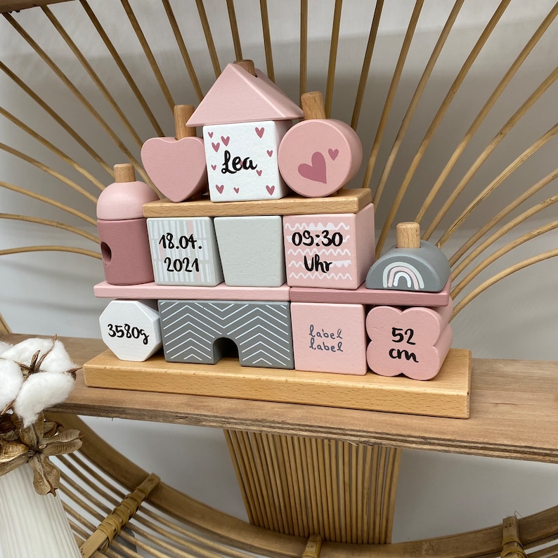 Personalisiertes Stapel und Steckspiel Haus rosa, bedruckt personalisierbar Bild 6