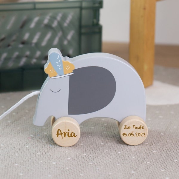 Pull along toy personalized elephant Tryco, baby toy, baby gift birth