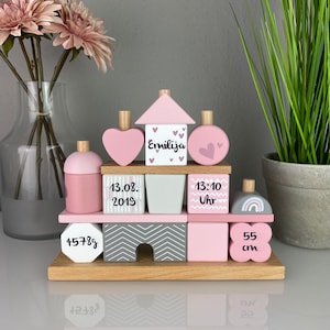 Personalisiertes Stapel und Steckspiel Haus rosa, bedruckt personalisierbar Bild 2