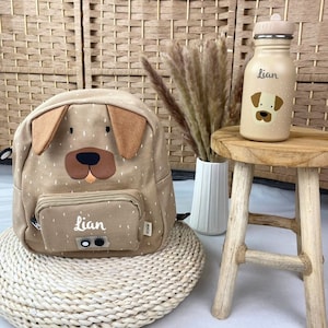 Children's backpack with name, kindergarten backpack personalized as a set with drinking bottle, Trixie children's backpack, daycare backpack dog