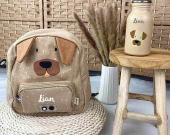 Kinderrucksack mit Namen, Kindergartenrucksack personalisiert als Set mit Trinkflasche, Trixie Kinderrucksack, Kitarucksack Hund