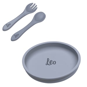 Children's tableware set children with engraving blue, gift birth