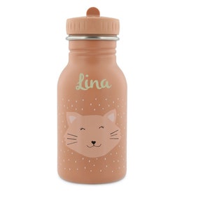 Children's drinking bottle with name, kindergarten backpack personalized as a set with drinking bottle, Trixie drinking bottle for children, drinking bottle cat