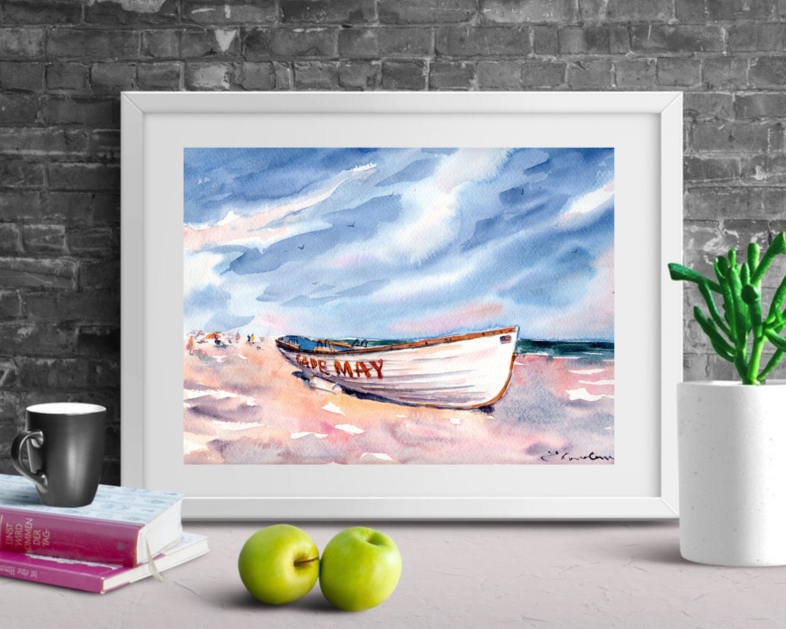 Cape May Painting New Jersey Coast Original Art Beach Boat Etsy