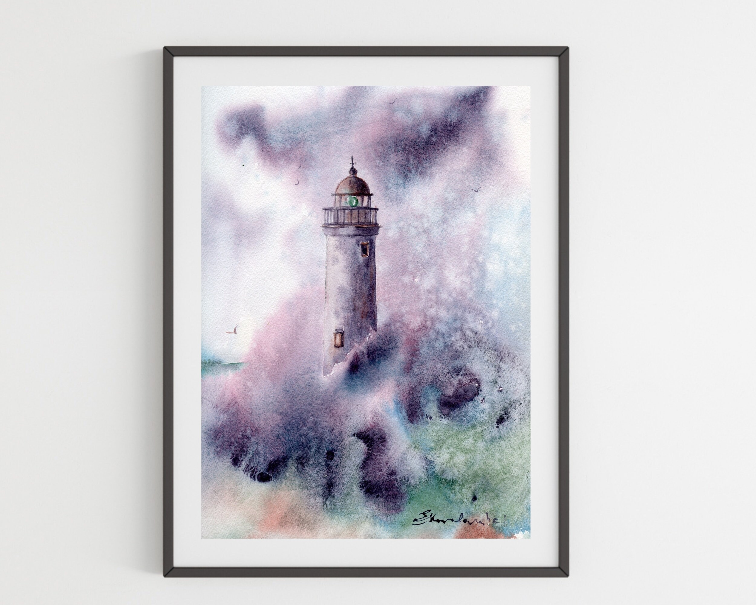 Lighthouse Painting Original Artwork Ocean Storm Painting | Etsy