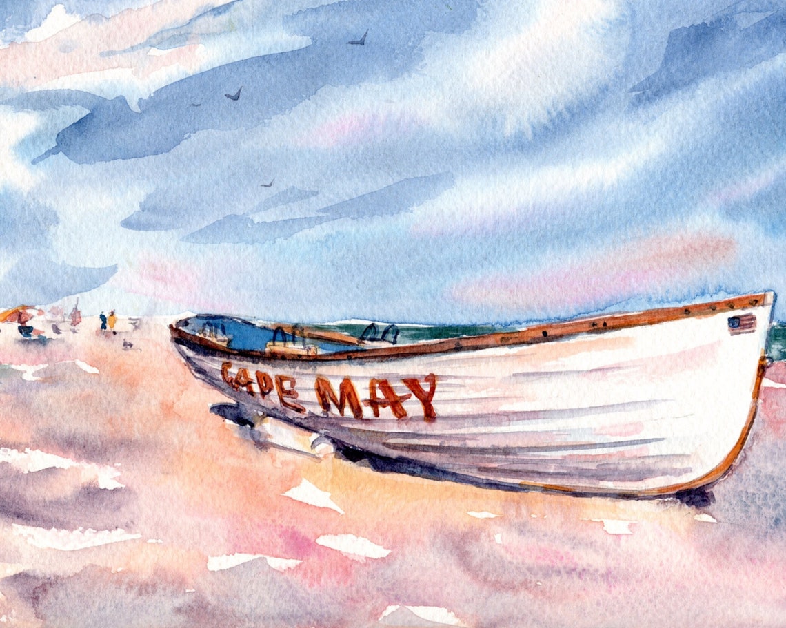 Cape May Painting New Jersey Coast Original Art Beach Boat Etsy