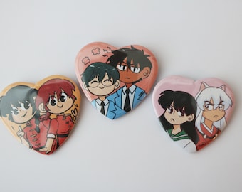 Nostalgic 90s Anime Heart Button Pins