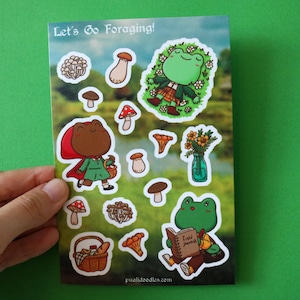 Allons chercher de la nourriture ! Feuille d'autocollants de 4 x 6 po. | Stickers mats imperméables, résistants aux UV et champignons grenouille pour Bullet Journal, albums de coupures et gobelets