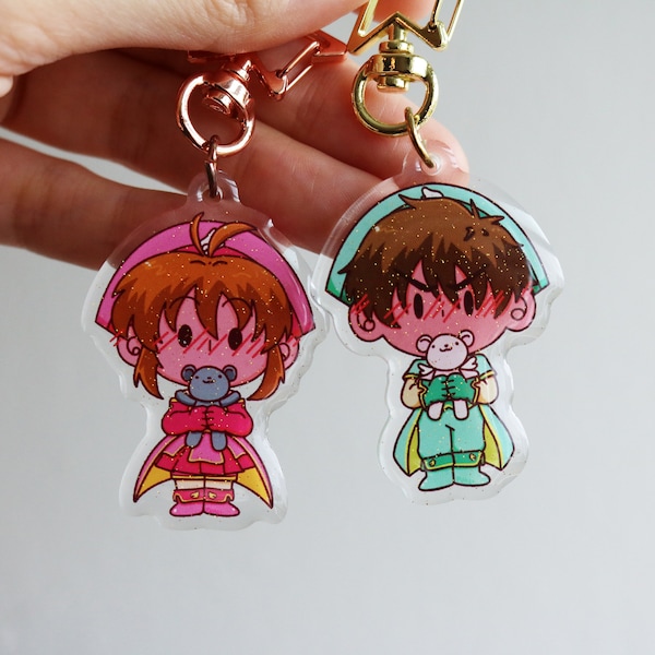 Magical Girl and Boy Charms | Clear Glitter Epoxy Double Sided Keychain | Couples Matching Anime Charm