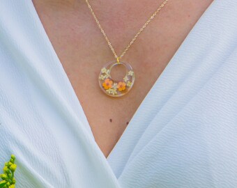 White and Orange REAL Flower Pendant