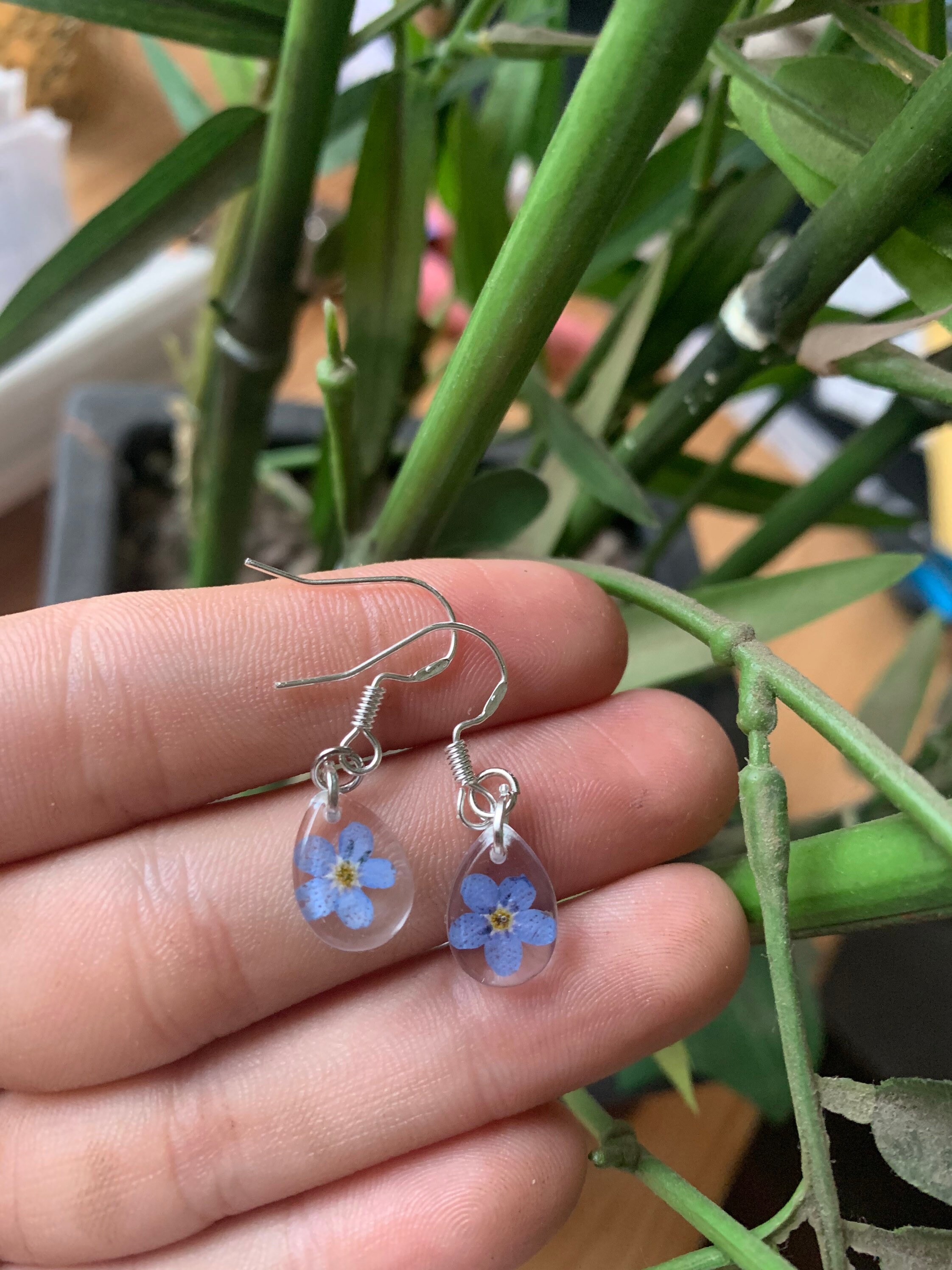 Tiny Flower Earrings Cute Pressed Flower Resin Etsy UK