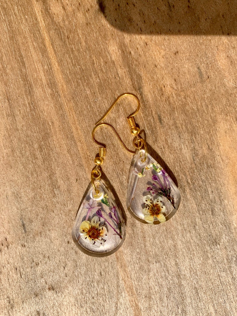 Blossom Teardrop Earrings real flowers resin earrings Etsy