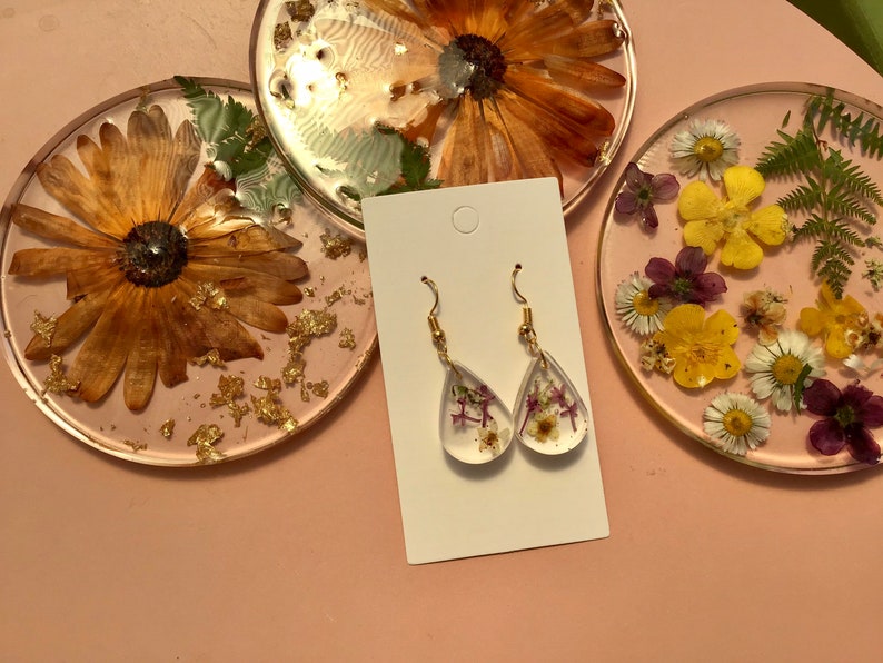 Blossom Teardrop Earrings real flowers resin earrings Etsy