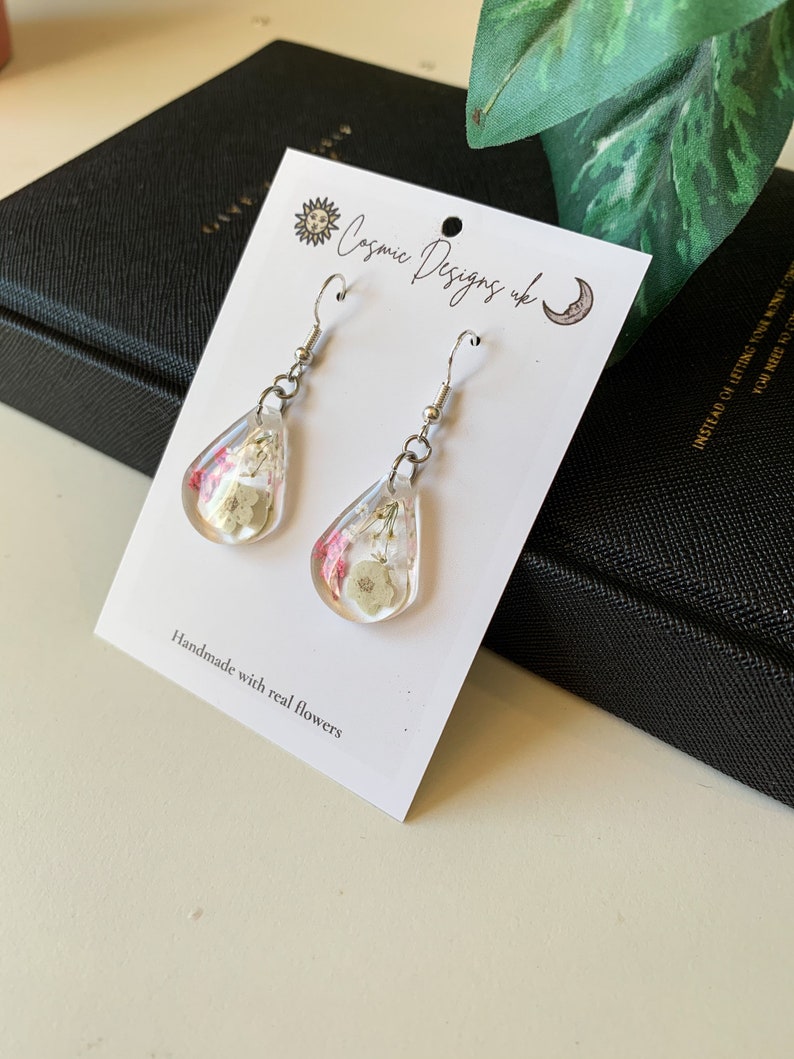 Blossom Teardrop Earrings real flowers resin earrings Etsy