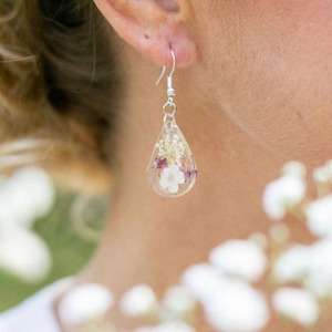 Pressed Flower Teardrop Earrings - real flower resin earrings