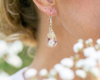 Pressed Flower Teardrop Earrings - real flower resin earrings