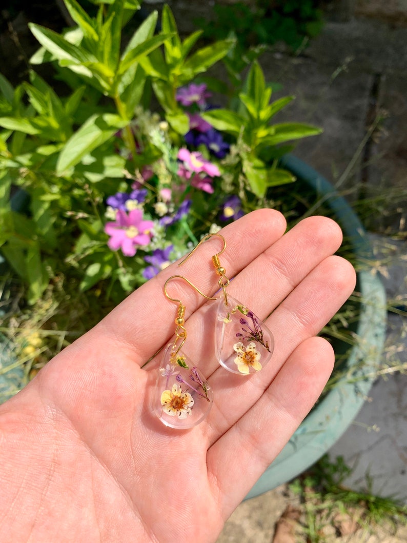Blossom Teardrop Earrings real flowers resin earrings Etsy