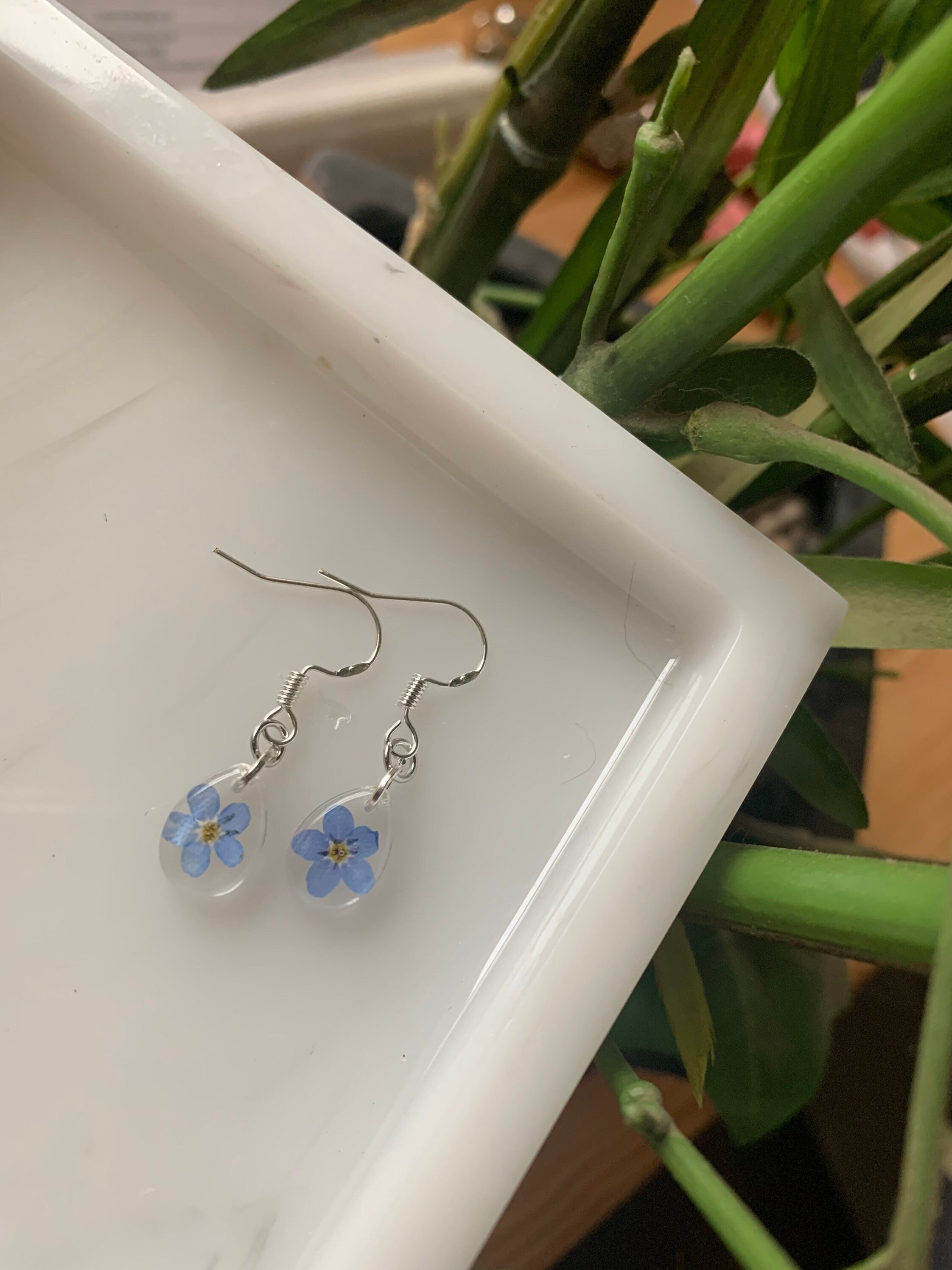 Tiny Flower Earrings Cute Pressed Flower Resin Etsy UK