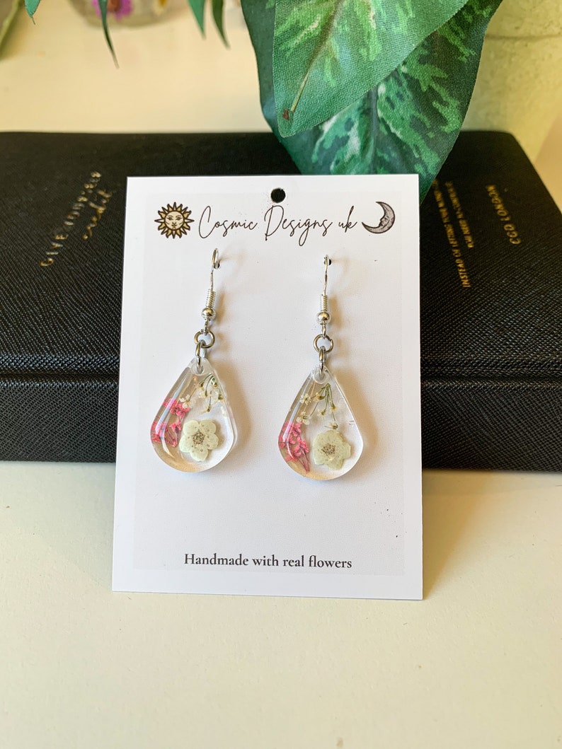 Blossom Teardrop Earrings real flowers resin earrings Etsy