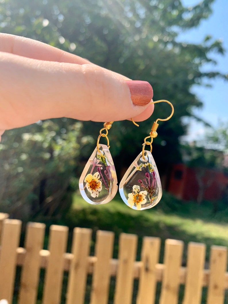 Blossom Teardrop Earrings real flowers resin earrings Etsy
