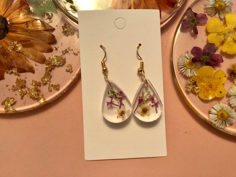 Blossom Teardrop Earrings real flowers resin earrings Etsy