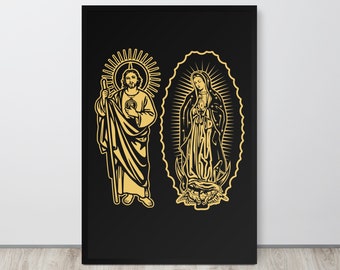 Our Lady Of Guadalupe & San Judas Tadeo Framed poster, Virgin Mary and St Jude Thaddeus Wall Art