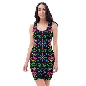 Mexican Floral Print Cut & Sew Dress, Mexican Print Dress, Boho Dress