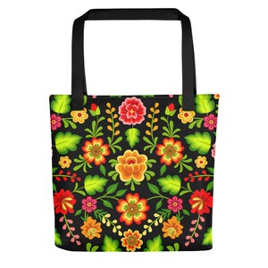 Mexican Floral Tote Bag, Mexico Print Tote Bag