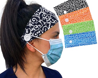 Nurse headband with buttons, Headband with buttons for mask, Headband with buttons