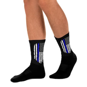 Blue Thin Line American Flag Socks, US Police Flag Socks, The Blue Cop Socks, Cops Gifts, Police Novelty Gifts