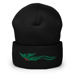 Guatemala Quetzal Embroidered Cuffed Beanie, Guatemalan Quetzal Beanie