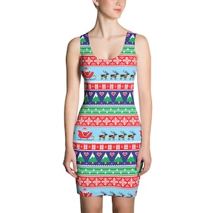 Christmas Pattern All Over Printed Dress, Festive Womens Christmas Eve Dress, Holiday Dress For Christmas, Adult Women Christmas Dress