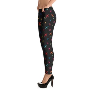 Airplane Pattern Leggings - Airplane Print leggings, Airplane leggings, Airplane yoga leggings