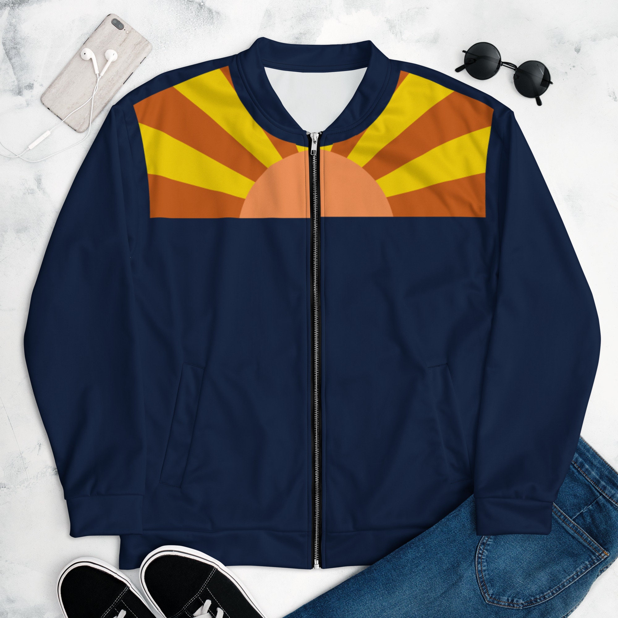 Navy Rising Sun Bomber Jacket Veste Bomber Unisexe