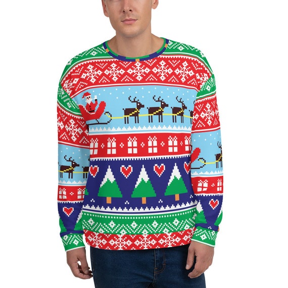 Suéter de Navidad Feo de Papá Noel y Reno, Suéter de Navidad