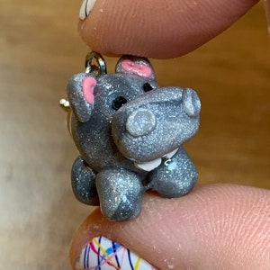 Hippo Charm, Hippo Earrings, Animal Jewelry, Miniature Animal, Clay Animal, Hippo Jewelry, Hippo Magnet
