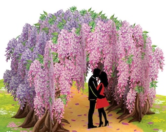 Wisteria Wedding Anniversary 3D Pop Up Card for wife Valentines Day card for her Congratulations Engagement Love Couple card husband
