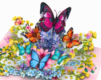 Handcrafted Butterfly Pop-Up Card: Wildflower Blooms, 3D Birthday Card