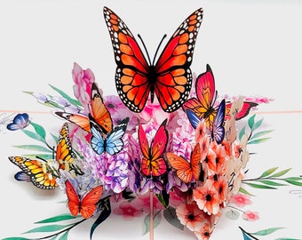 Handcrafted 3D Pop-Up Card with Butterflies & Flowers, Mum Mother's day pop up card, 3D birthday cards for her, Thank you card