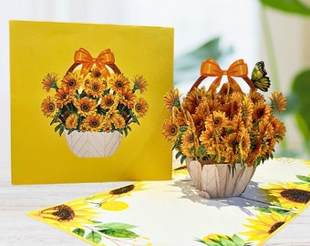 Personalisation Handmade Sunflower pop up card, 3D sunflower card for Mother’s Day, Father's Day card, Easter pop up card, birthday card