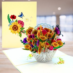 Sunshine Blossoms 3D Daffodil Pop-Up Card for Mothers Day Mixed sunflowers