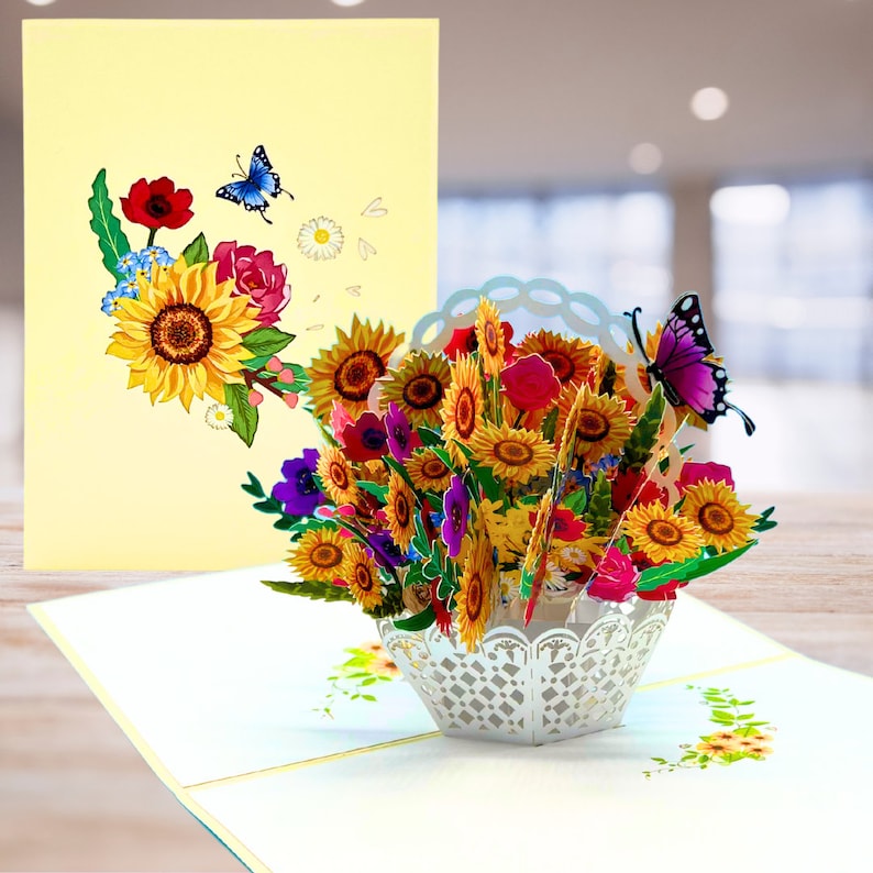 Sunshine Blossoms 3D Daffodil Pop-Up Card for Mothers Day Mixed sunflowers