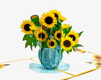 Personalised Sunflower pop up card, 3D sunflower card for Mother’s Day, Father's Day card, Easter pop up card, birthday, thank you card