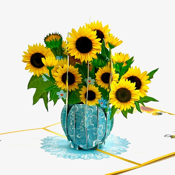 Personalised Sunflower pop up card, 3D sunflower card for Mother’s Day, Father's Day card, Easter pop up card, birthday, thank you card