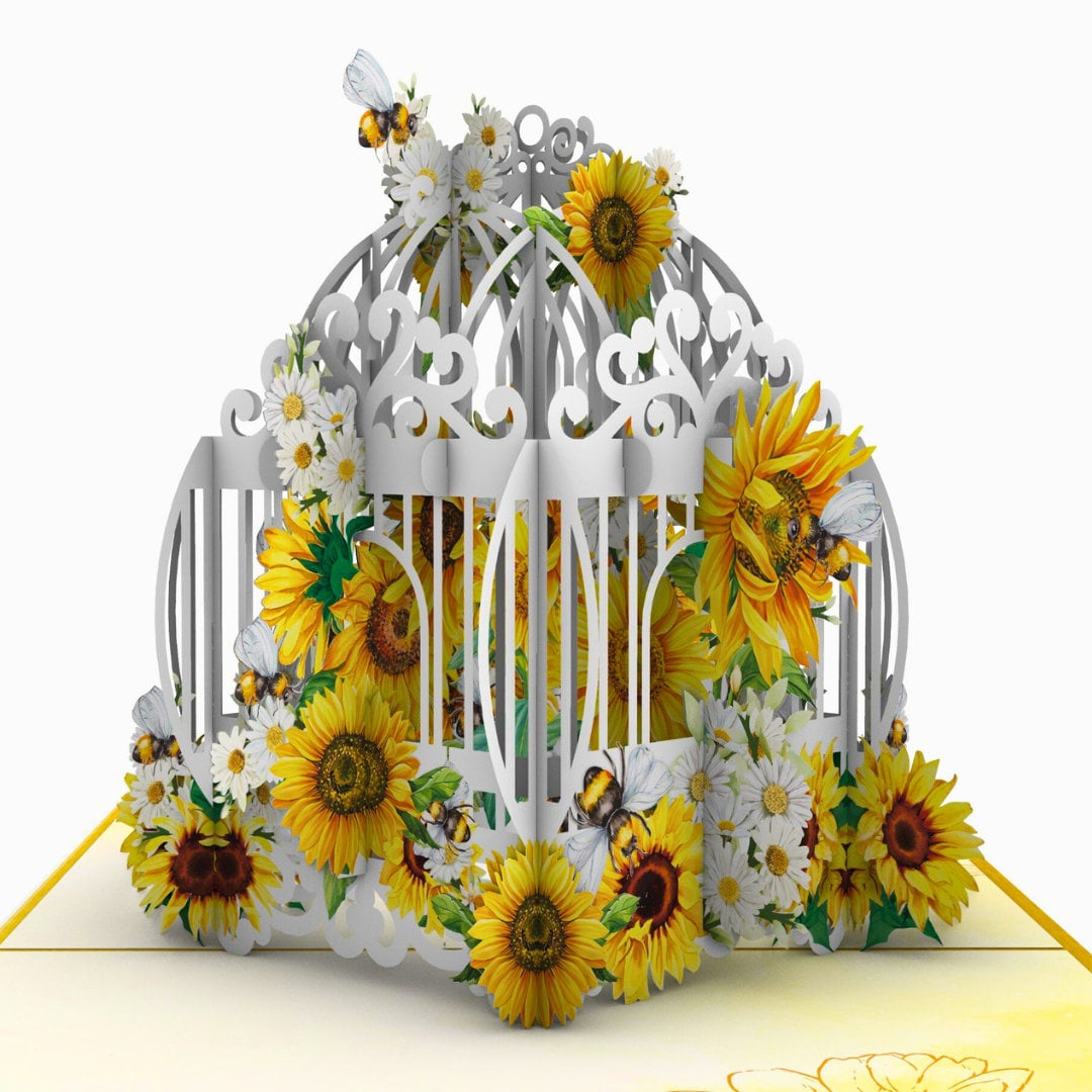 3Dひまわりポップアップカード：手作りの花のグリーティング