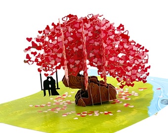 Carte pop-up 3D romantique en forme d'arbre en forme de coeur, carte pop-up 3D en forme d'arbre en forme de coeur - Parfaite pour les anniversaires, la Saint-Valentin, les mariages, les fiançailles