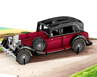Personalized Vintage Car Pop Up Card: Birthday Card for Him
